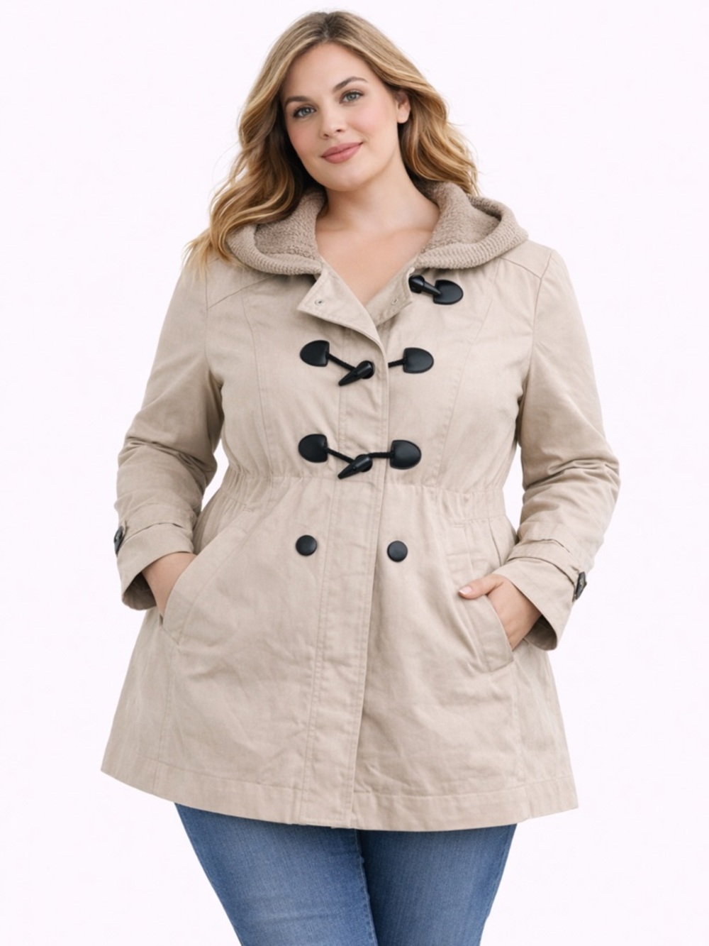 Torrid Beige Toggle Pea Coat with Ribbed Collar
